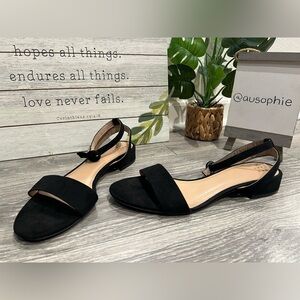 A New Day Small Block Heel Black Faux Suede Ankle Strap Sandals in Black. 8.5